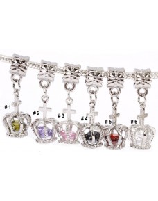 Silver Hollow Out Crown European Style Crystal Bead Pendant